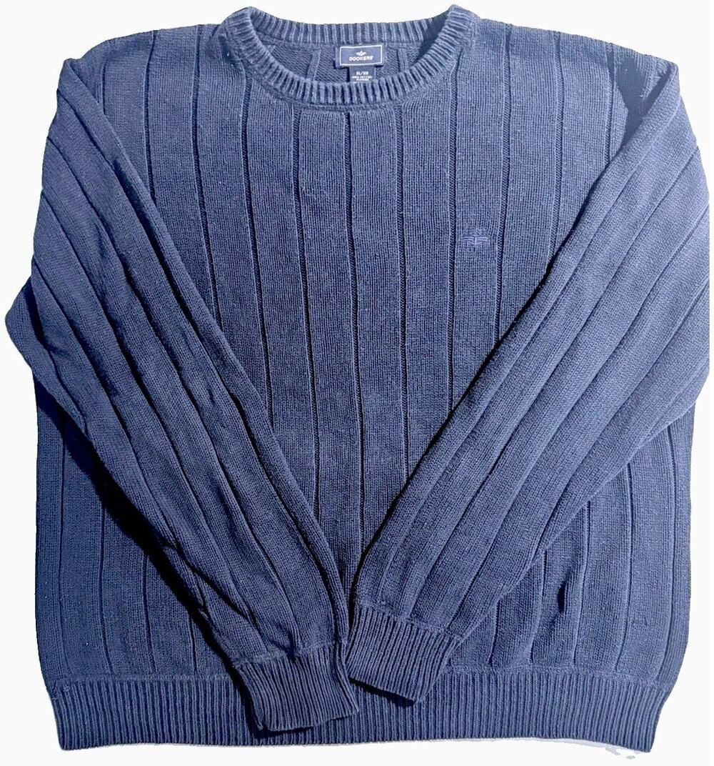 Dockers Mens XL Navy Blue Ribbed Crewneck Sweater 100% Cotton Embroidered Logo